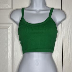 Ribbed Cropped Tank Top Green Fitted Stretchy Crop Camisole